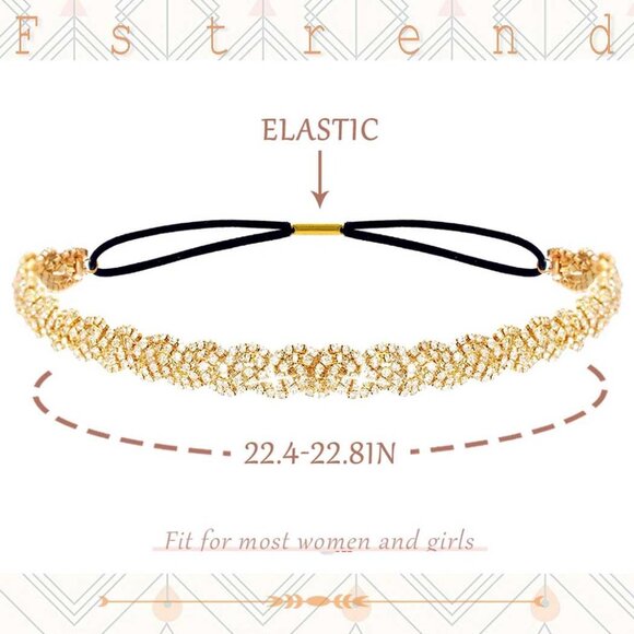 Gold Elastic Rhinestone headbands Sparkly Crystal Headpiece Hair Accessories - Picture 6 of 8